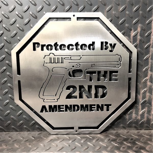 Gun Protected By 2nd Amendment Metal Wall Art Sign & Gift Decor