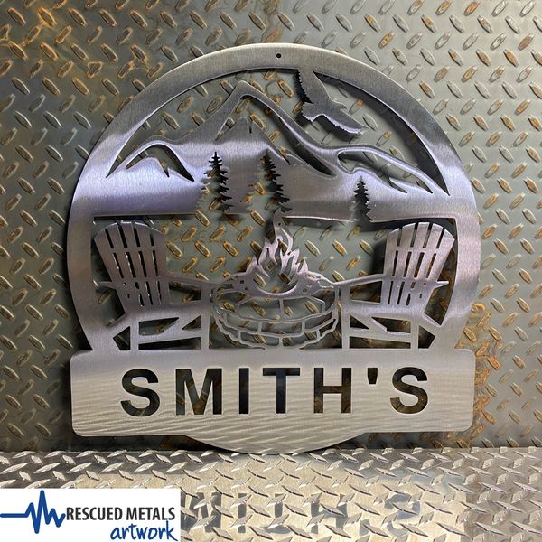 Personalized Firepit Camping Monogram Metal Wall Art Sign & Gift Decor