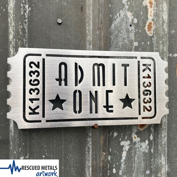 Movie Ticket Admit One Theater Metal Wall Art Sign & Gift Decor