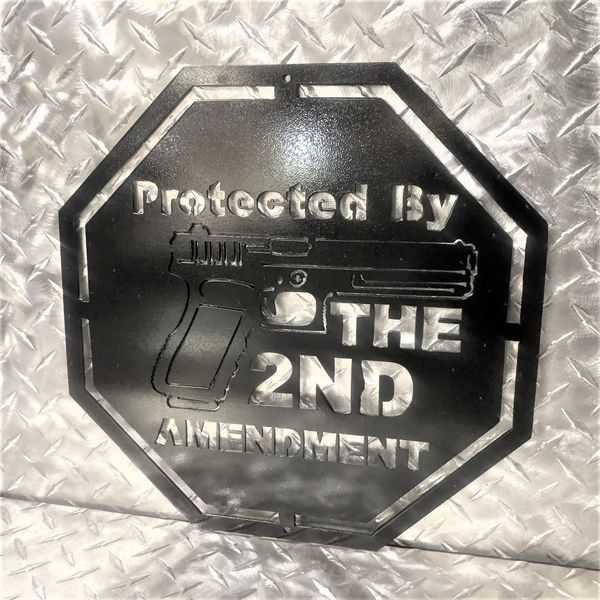 Gun Protected By 2nd Amendment Metal Wall Art Sign & Gift Decor