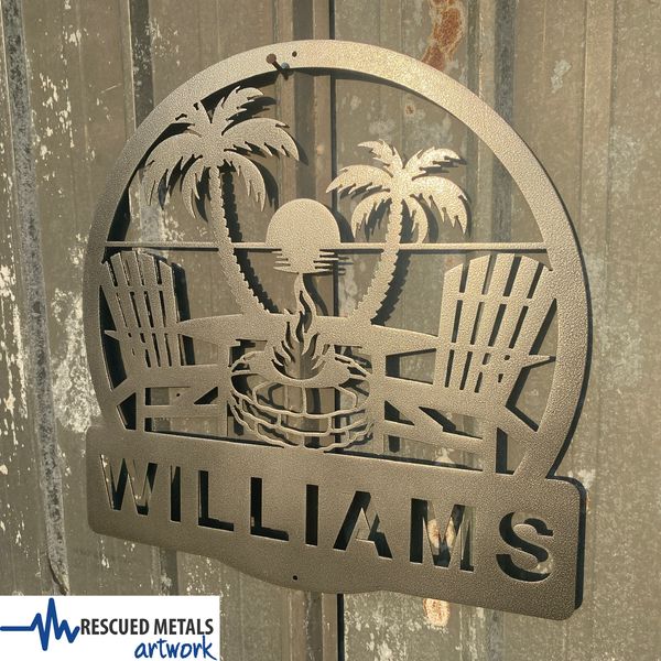 Personalized Beach Palm Monogram Metal Wall Art Sign & Gift Decor