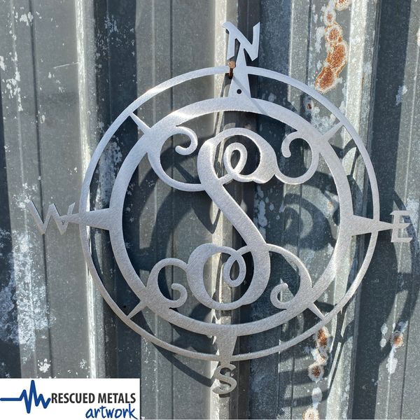 Compass Rose Monogram Metal Wall Art Sign & Gift Decor
