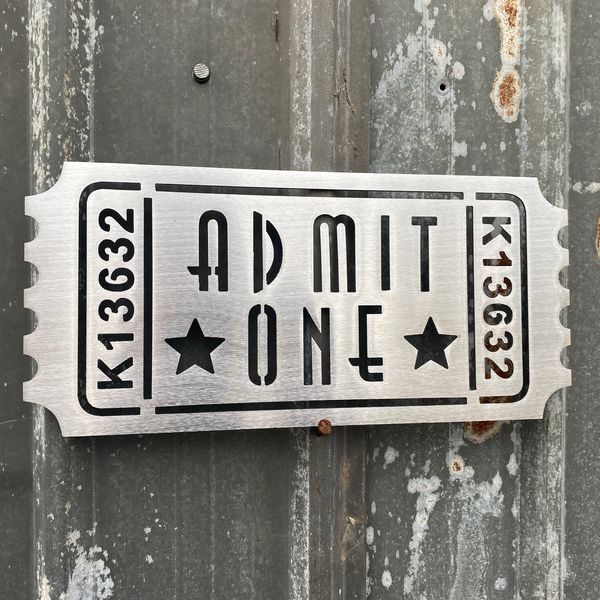 Movie Ticket Admit One Theater Metal Wall Art Sign & Gift Decor