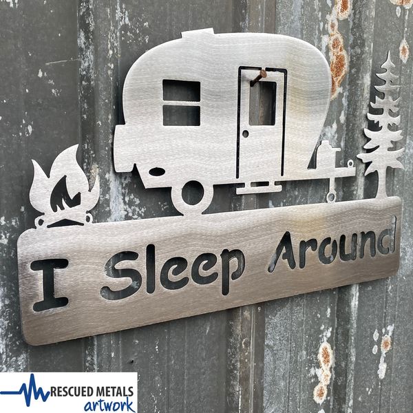  Camping "I Sleep Around" Funny Metal Wall Art Sign & Gift Decor