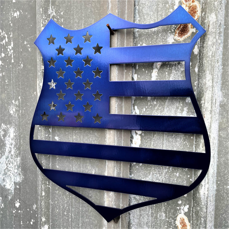 Police Badge Flag Metal Wall Art Sign & Gift Decor