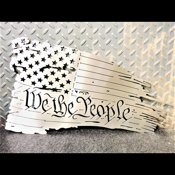 Flag Tattered "We The People" Metal Wall Art Sign & Gift Decor