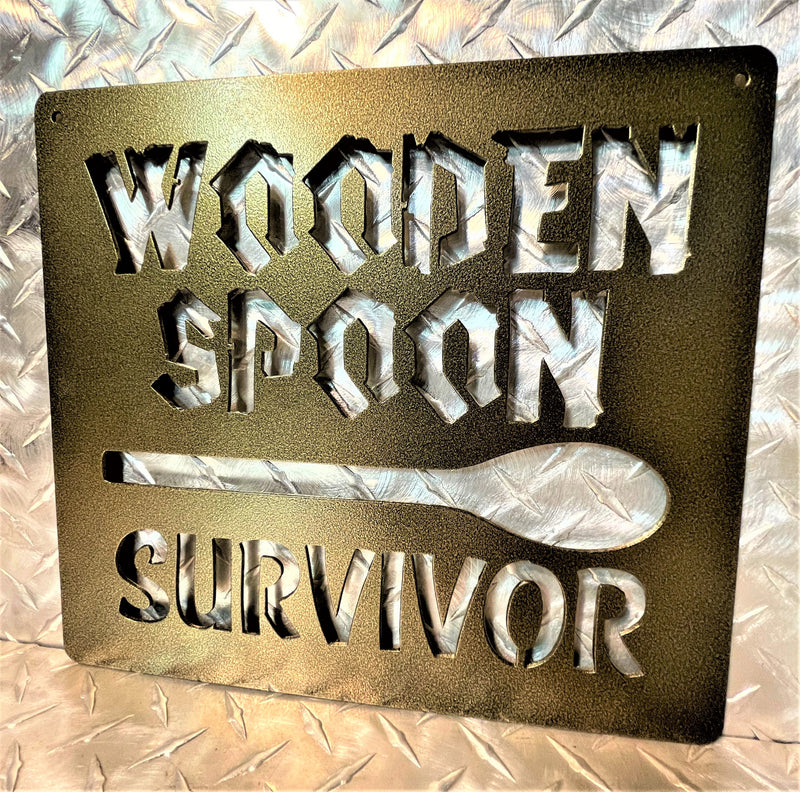 Wooden Spoon Survivor Kitchen Metal Wall Art & Sign Decor 12"wide x 10.75"tall