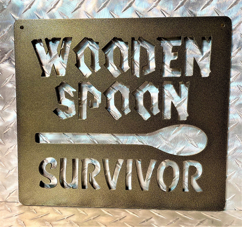 Wooden Spoon Survivor Kitchen Metal Wall Art & Sign Decor 12"wide x 10.75"tall